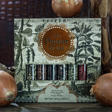 Load image into Gallery viewer, The Pepper Trade 8 Tube Gift Set Includes: Sarawak White, Tropical Blend, Chinese Szechuan, Lemon Pepper, Rainbow Blend, Indian Green, Brazilian Pink, Veitnamese Black - Net Wt 4.83 oz