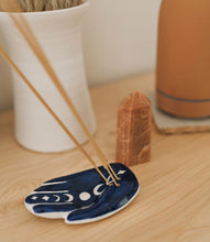 Load image into Gallery viewer, Jalini Hamsa Moon Phase Incense Holder Hand Painted Ceramic