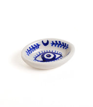 Load image into Gallery viewer, Lalita Evil Eye Incense Holder - Hand Painted Blue & White