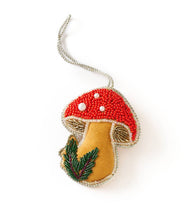 Load image into Gallery viewer, Larissa Plush Mushroom Beaded Felt Ornament - Embroidered

