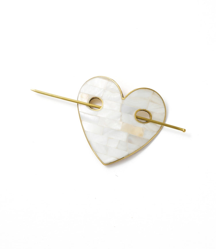 Chitra Heart Hair Slide with Stick - Mother of Pearl