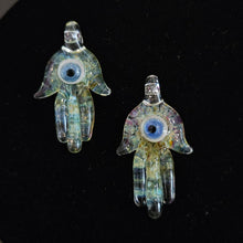 Load image into Gallery viewer, Blue/Green Hamsa Glass Pendant
