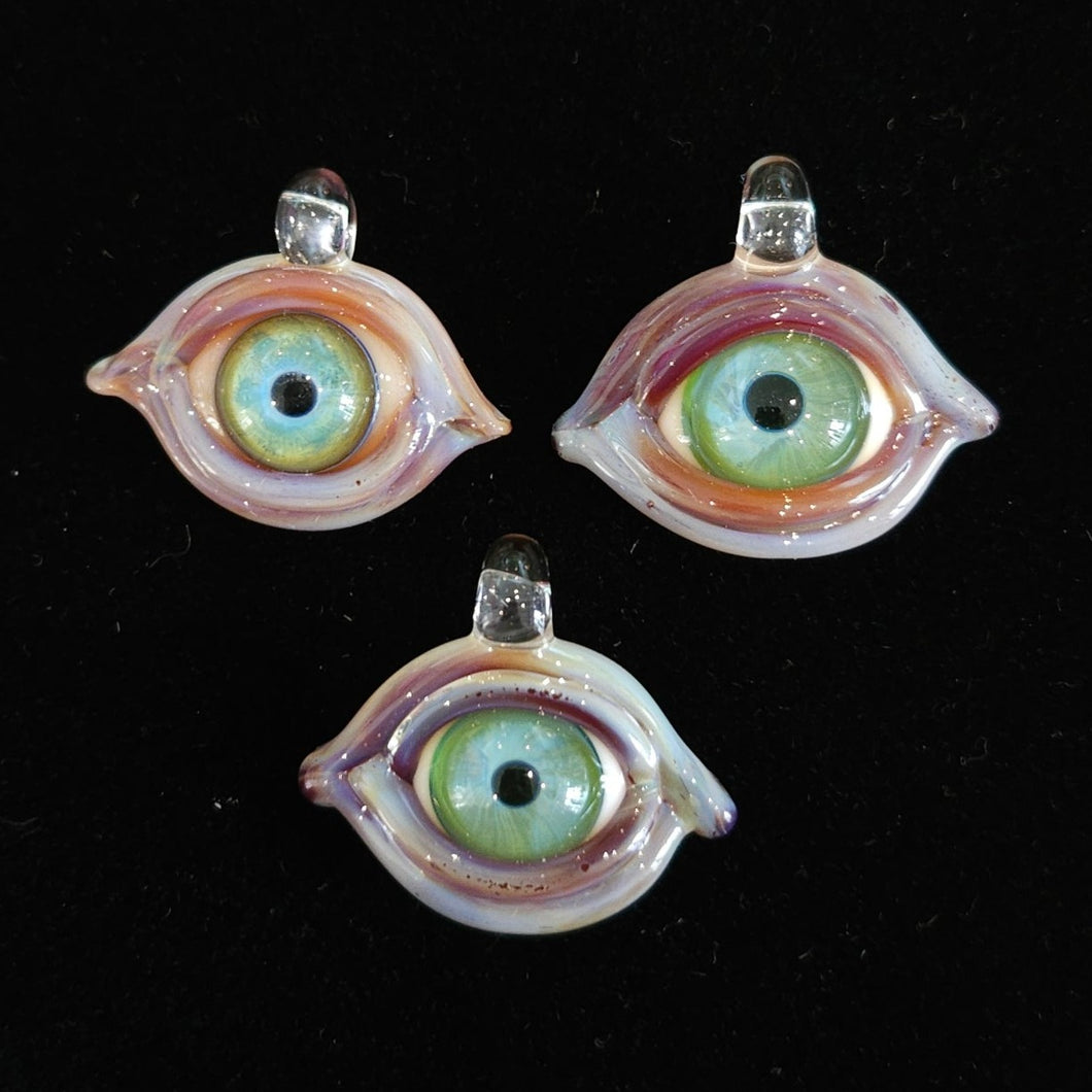 Blue Green Eye/Purple Lid Evil Eye Glass Pendant