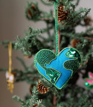 Load image into Gallery viewer, Larissa Plush Heart Earth Beaded Felt Ornament - Embroidered

