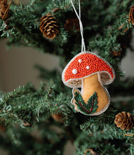 Load image into Gallery viewer, Larissa Plush Mushroom Beaded Felt Ornament - Embroidered
