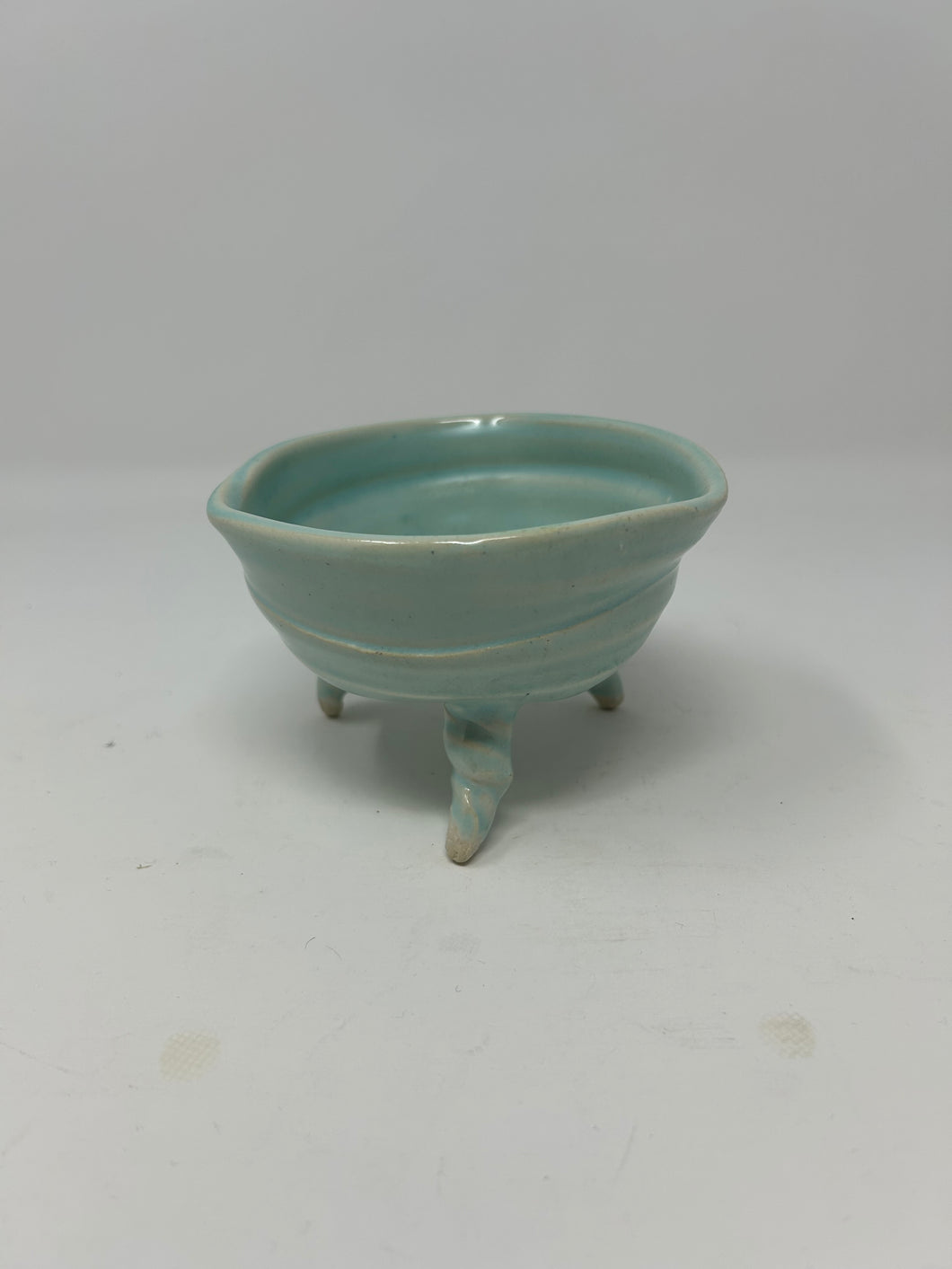 Porcelain Rooted Bowl w/ Mint Satin Glaze