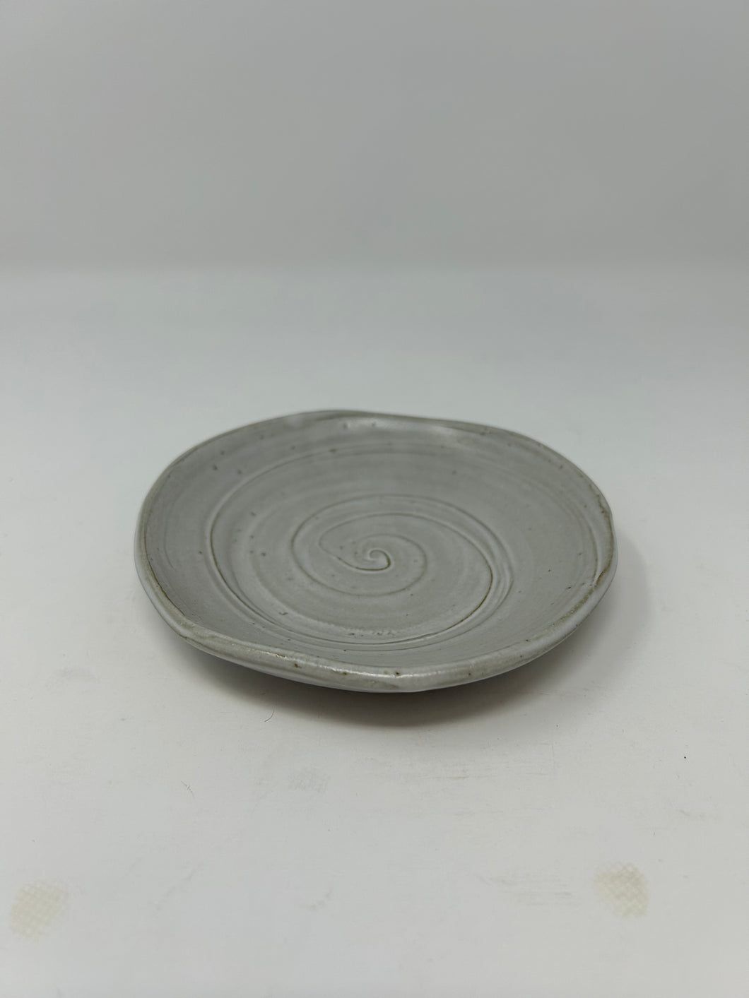 Stoneware Teacup Plate w/ Satin Pearl Glaze