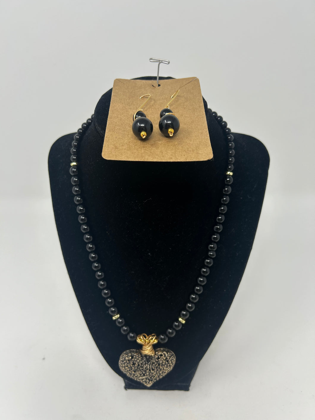 Onyx Heart Necklace & Earrings