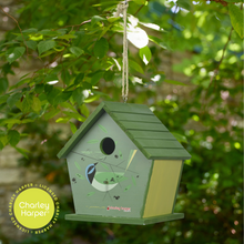 Load image into Gallery viewer, Charley Harper “Green Jay” Wooden Birdhouse – 1.25″ opening
