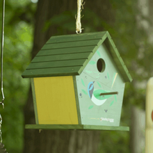 Load image into Gallery viewer, Charley Harper “Green Jay” Wooden Birdhouse – 1.25″ opening
