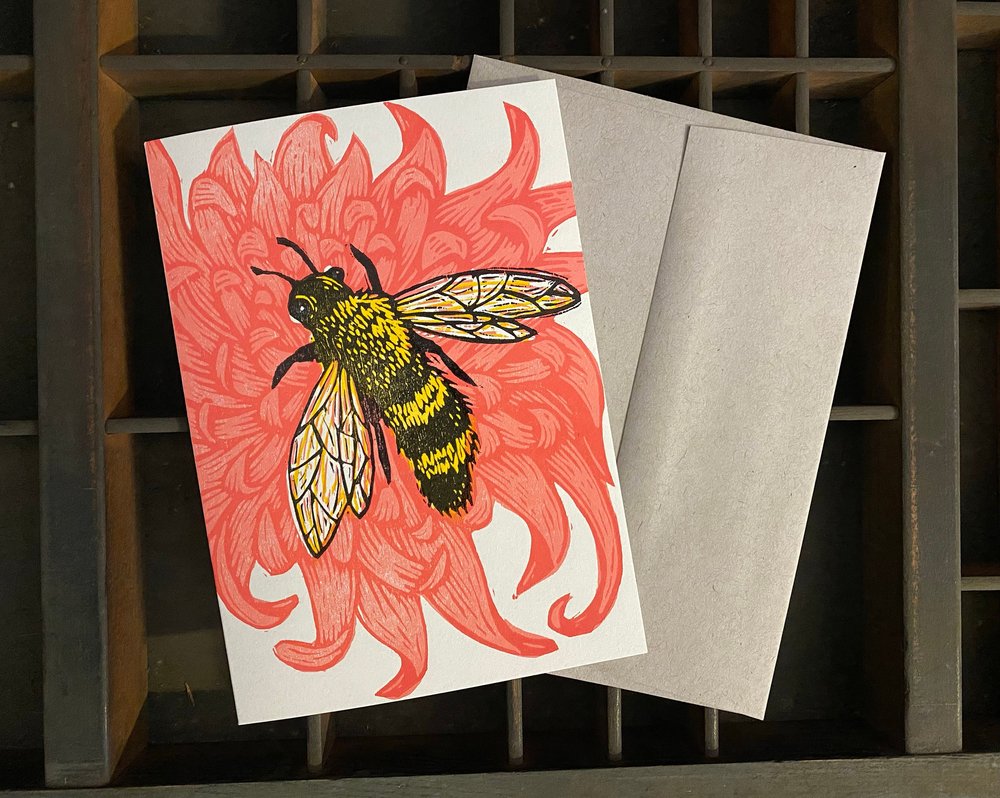 Honey Bee Woodcut Card