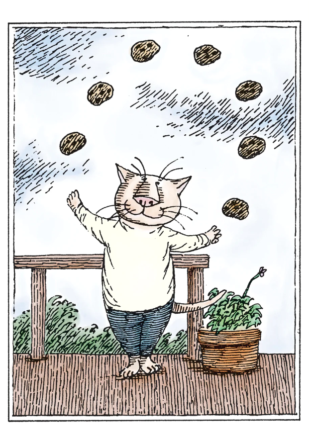 Edward Gorey: Cat Juggling Cookies Birthday Card