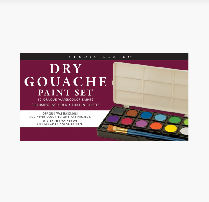 Studio Series Dry Gouache Paint Set (12 Opaque Watercolor Paints)