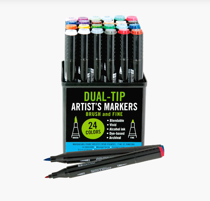 Studio Series Professional Alcohol Markers (Dual-Tip Set of 24 Colors)