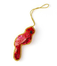 Load image into Gallery viewer, Larissa Plush Cardinal Beaded Fabric Ornament - Embroidered
