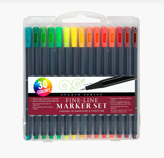 Studio Series Fine-Line Marker Set (30 colors, 0.4mm tip)