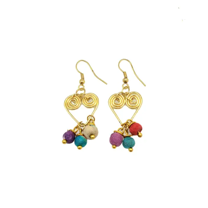 Aasha Heart and Dangle Beads Earrings