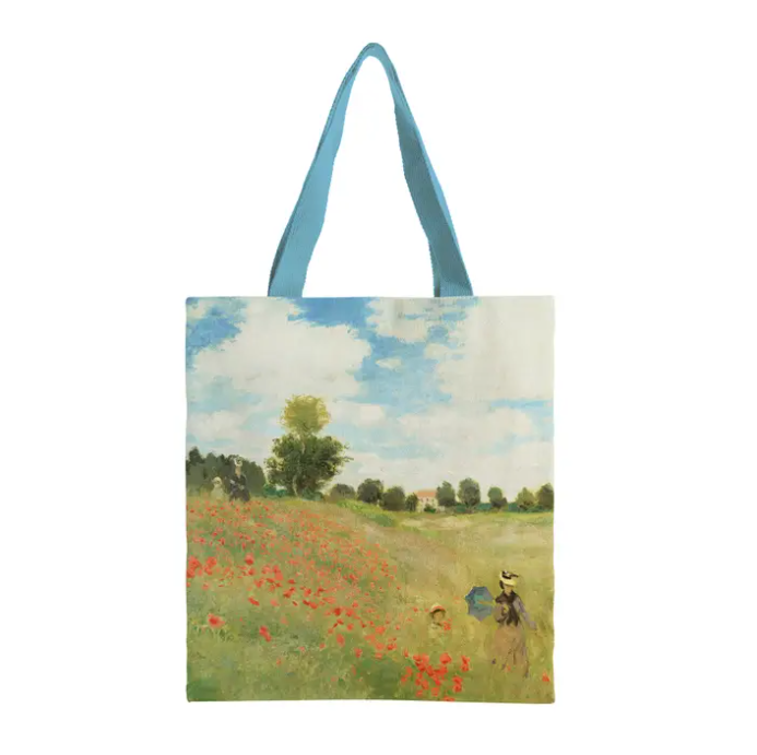 Shoulder Strap Canvas Magazine Tote Bag - Monet Poppy Field