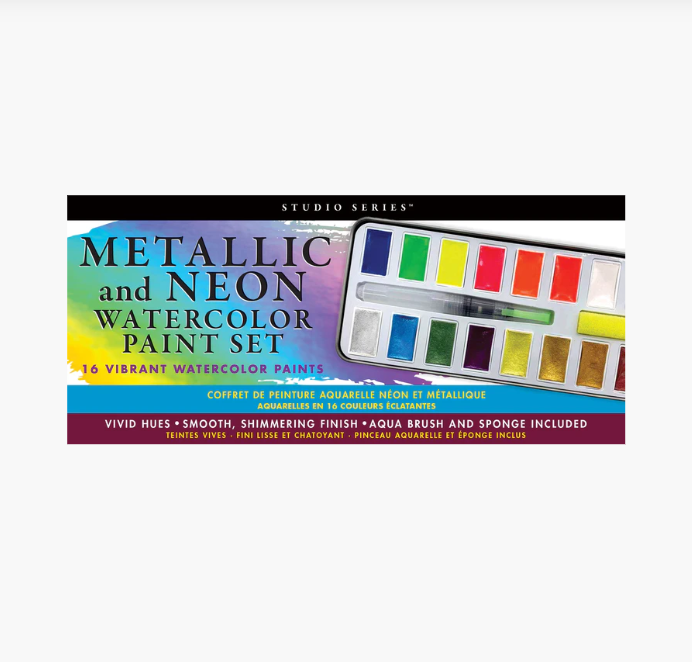 Studio Series Metallic & Neon Watercolor Paint Set (Set of 18 Colors)