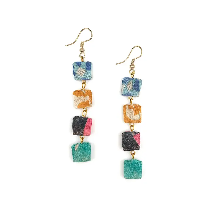 Aasha Four Cascading Square Beads Drop Earrings