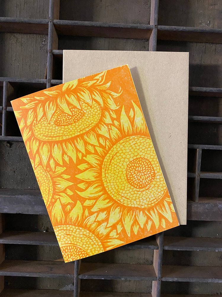 Sunflower Woodcut Card