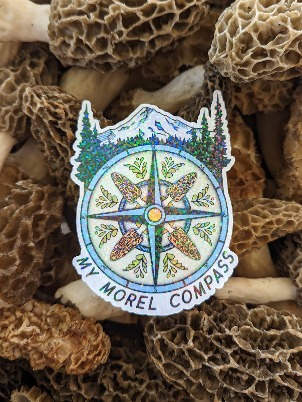 My Morel Compass | Funny Morel Mushroom Sticker: Clear Laminate