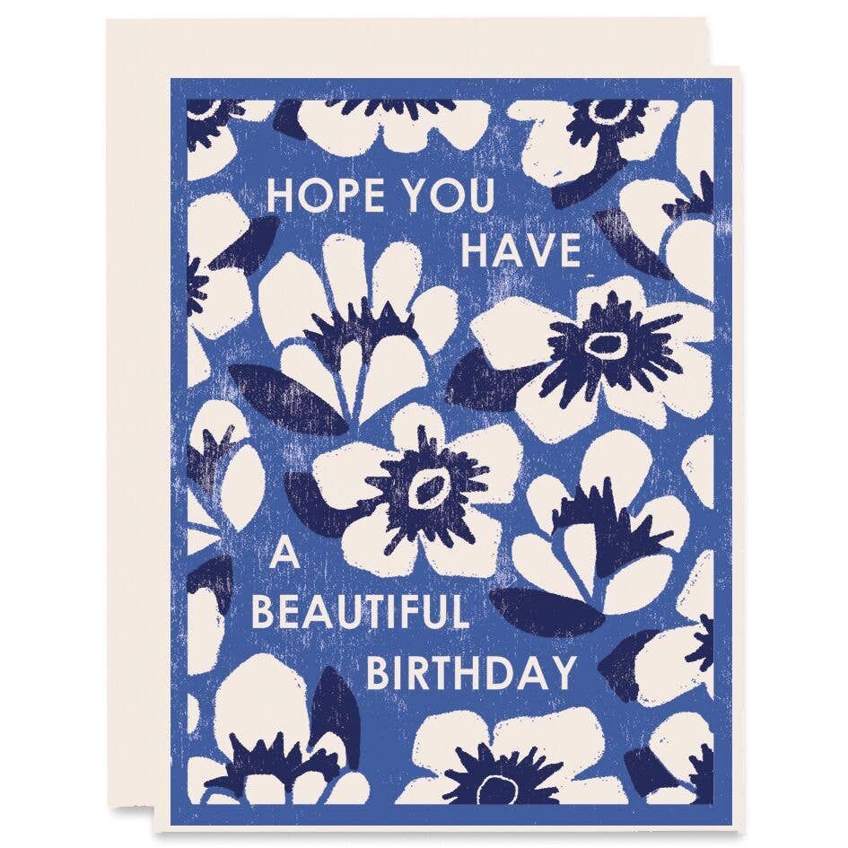 Blue Floral Beautiful Birthday Card