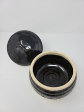 Load image into Gallery viewer, Dark Brown and Bare Clay Lidded Jar
