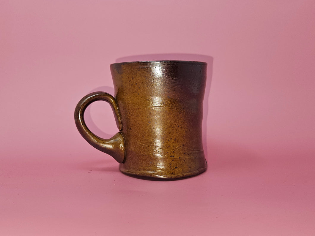 Salt Fired Stoneware Wavy Mug with Green Interior