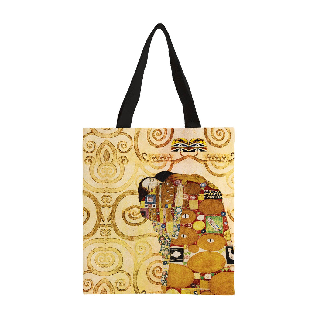 Shoulder Strap Canvas Magazine Tote Bag - Klimt The Embrace