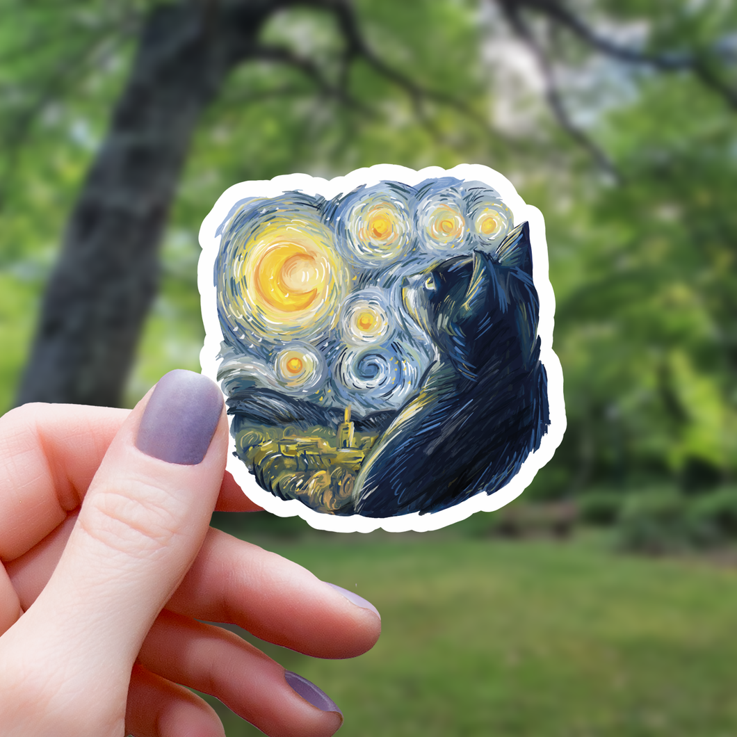 Van Gogh Style Cat Sticker - 3