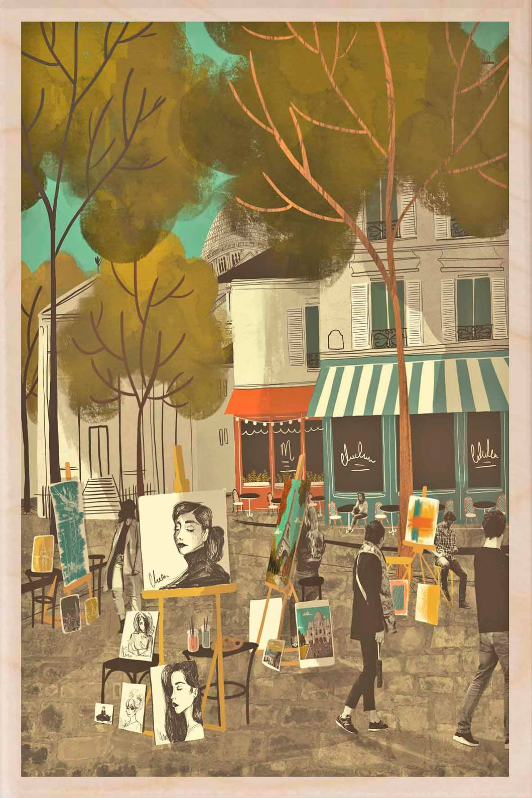 PARIS MONTMARTRE ARTISTS Wood Postcard