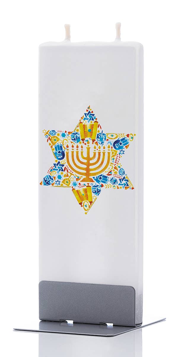 Flat Handmade Candle - Star of David with Menorah