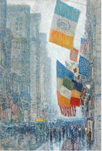 Load image into Gallery viewer, Lincoln&#39;s Birthday Flags by Childe Hassam - Daywood Collection Postcard
