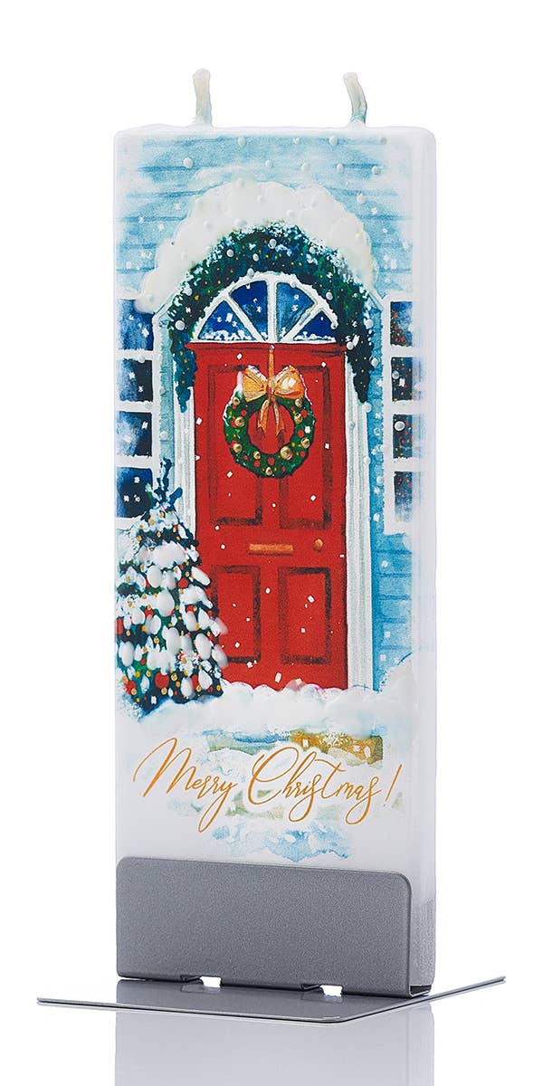 Flat Handmade Candle -Merry Christmas Front Door With Wreath