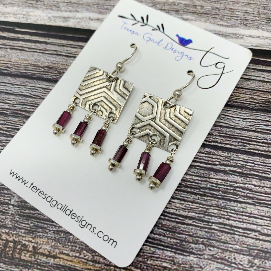 Sterling Silver Earrings with Purple Beads