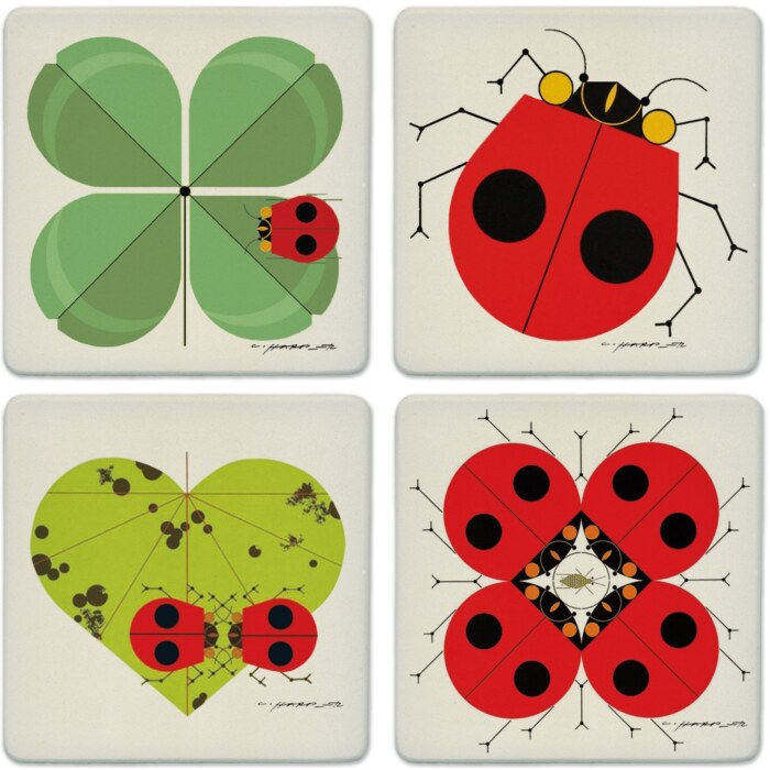 Lucky Ladybug Absorbent Stone Coaster Set